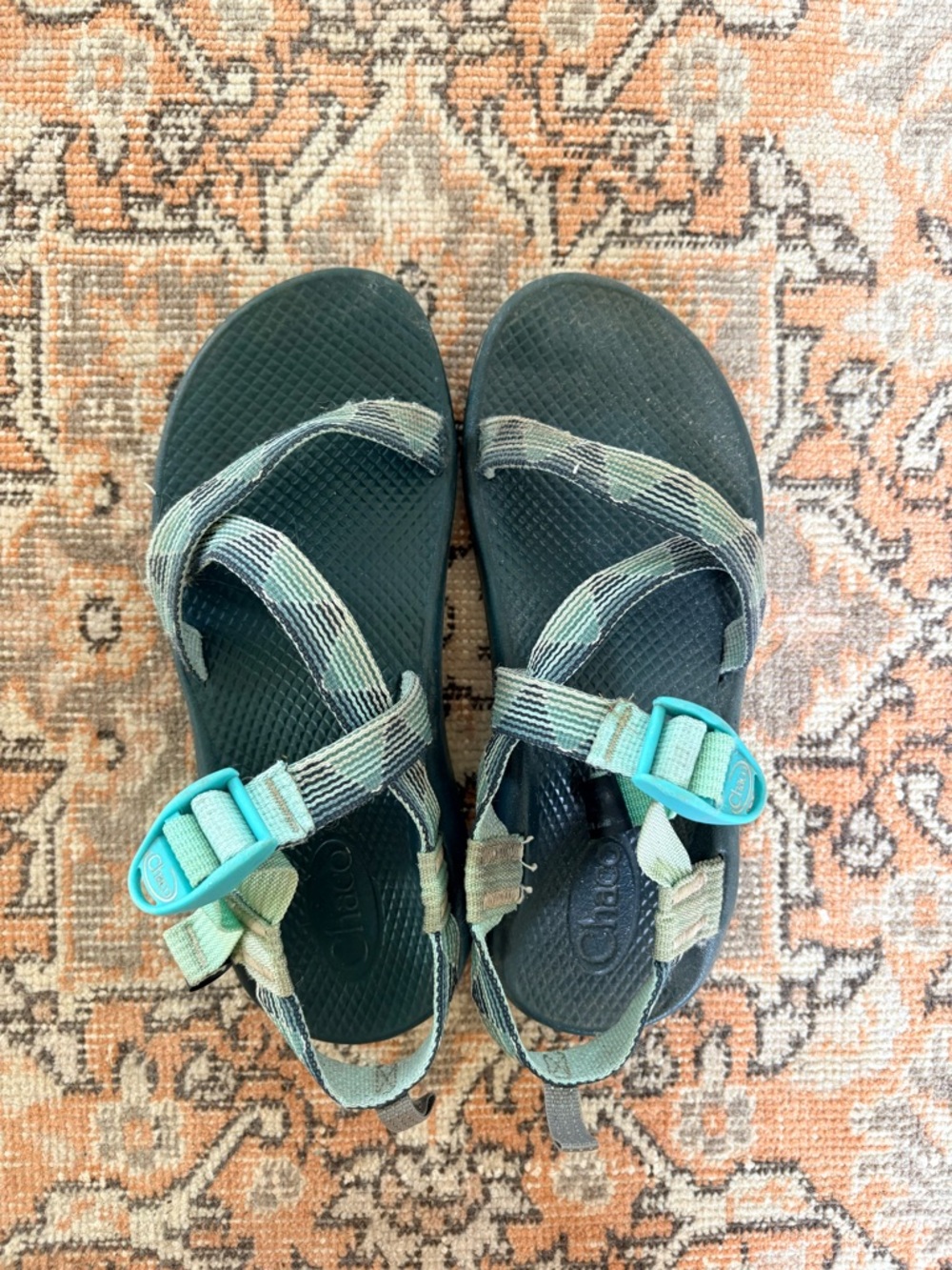 Chaco Sport Sandals in Dark Teal with Mint Buckles